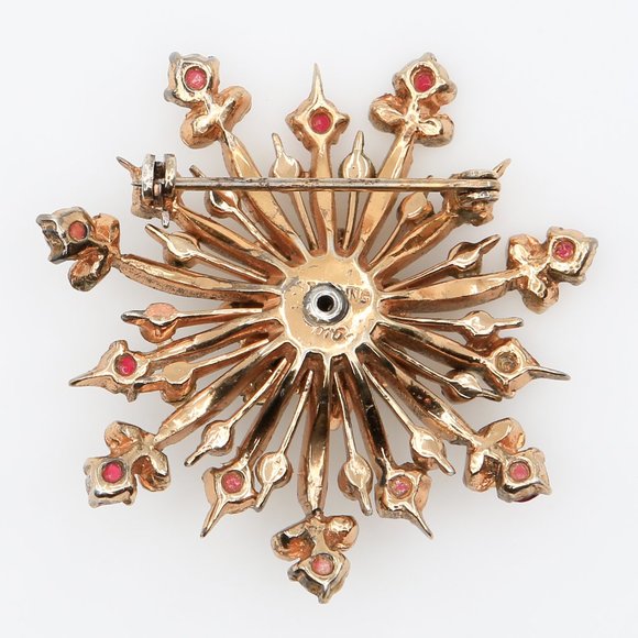 Vintage CoroCraft Vermeil Sterling Regency Star Sunburst Rhinestone Brooch 1940s - Picture 2 of 5
